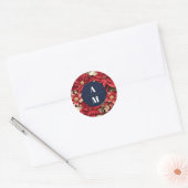 Sticker Rond Rustic Navy Poinsettia Floral Mariage de Noël (Enveloppe)
