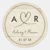Sticker Rond Rustic Neutral Boho Wood Look Cute Script Heart (Devant)