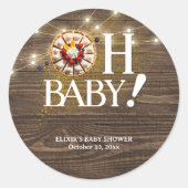 Sticker Rond Rustic Oh Baby Cutie Pie Baby Shower (Devant)