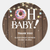 Sticker Rond Rustic Oh Baby Donut & Sprinkle Baby shower Kawaii (Devant)
