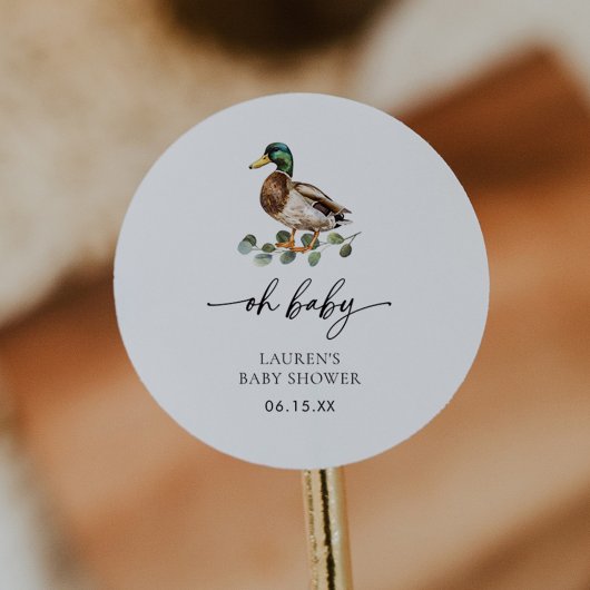 Sticker Rond Rustic Oh Baby Mallard Baby shower canard