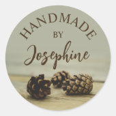 Sticker Rond Rustic Pinecones Nature Photo Handmade By (Devant)