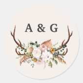 Sticker Rond Rustic pink terracotta floral botanical wedding (Devant)