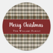 Sticker Rond Rustic Plaid Classic Joyeux Noël (Devant)