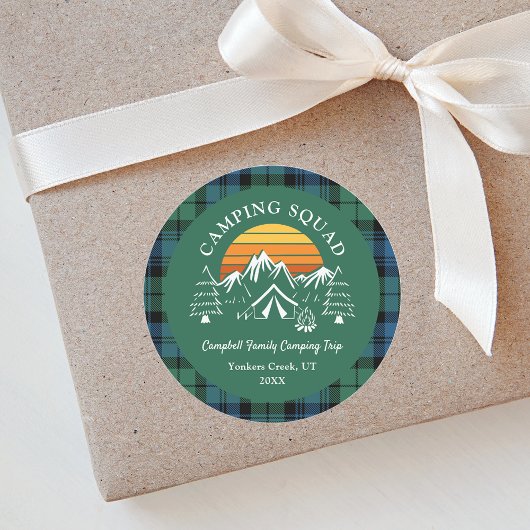 Sticker Rond Rustic Plaid Tartan Family Camping Squad Campbell