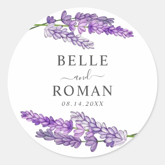 Sticker Rond Rustic Purple Lavender Watercolor Wedding (Devant)