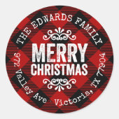 Sticker Rond Rustic Red Buffalo Check Holiday Adresse de retour (Devant)