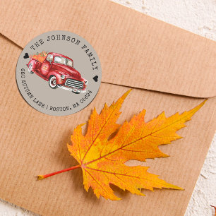 Sticker Rond Rustic Red Truck Citrouilles Adresse de retour