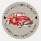 Sticker Rond Rustic Red Truck Citrouilles Adresse de retour (Devant)