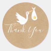 Sticker Rond Rustic Stork Gold Star Baby shower Merci (Devant)