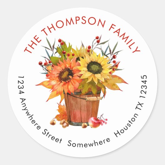Sticker Rond Rustic Sunflower Nom d'automne Adresse de retour (Devant)