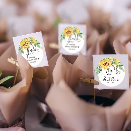Sticker Rond Rustic Sunflower Script Thank You Bridal Shower