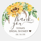 Sticker Rond Rustic Sunflower Script Thank You Bridal Shower (Devant)