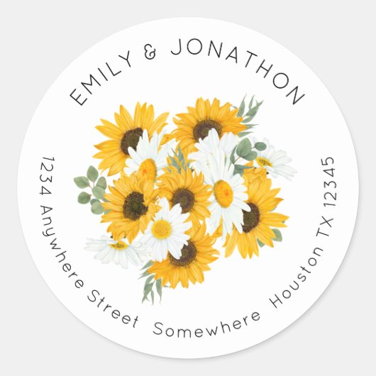 Sticker Rond Rustic Sunflowers Mariage Nom de retour Adresse (Devant)
