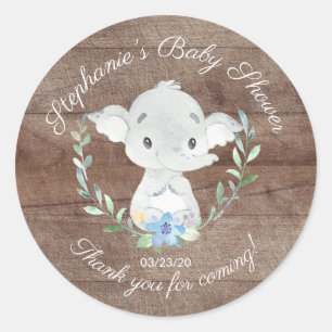 Sticker Rond Rustic Sweet Elephant Boys Baby shower Favoriser