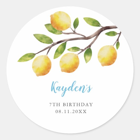 Sticker Rond Rustic Sweet Lemon Boy Fête d'anniversaire (Devant)