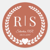 Sticker Rond Rustic Terracotta Ember Wedding Monogram Initials (Devant)