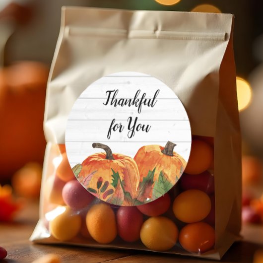 Sticker Rond Rustic Thankful pour vous Citrouilles d'aquarelle