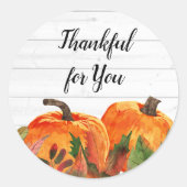 Sticker Rond Rustic Thankful pour vous Citrouilles d'aquarelle (Devant)