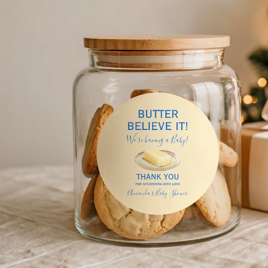 Sticker Rond Rustic Theme Butter Yellow Blue Baby Shower 