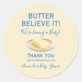 Sticker Rond Rustic Theme Butter Yellow Blue Baby Shower  (Devant)