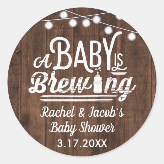 Sticker Rond Rustic Un bébé brasse Baby shower Favoriser Étique (Devant)