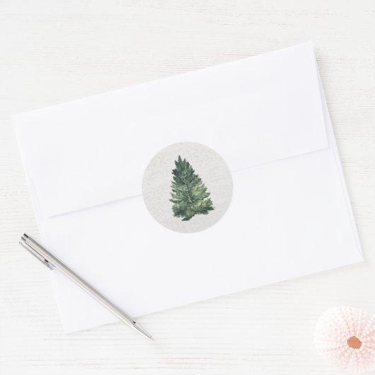 Sticker Rond Rustic Watercolor Christmas Tree  (Enveloppe)