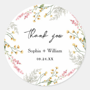 Sticker Rond Rustic Watercolor Fleur sauvage thème Mariage mode