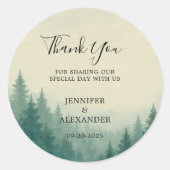 Sticker Rond Rustic watercolor trees forest wedding Thank You (Devant)