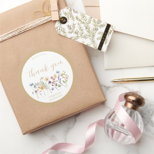 Sticker Rond Rustic Watercolor Wildflower Wedding  (Cadeaux)