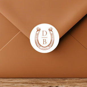 Sticker Rond Rustic Western Horseshoe Custom Monogram Mariage