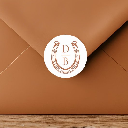 Sticker Rond Rustic Western Horseshoe Custom Monogram Mariage