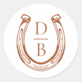 Sticker Rond Rustic Western Horseshoe Custom Monogram Mariage (Devant)