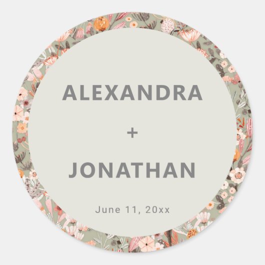 Sticker Rond Rustic Wildflower Botanical Couples Shower Custom (Devant)