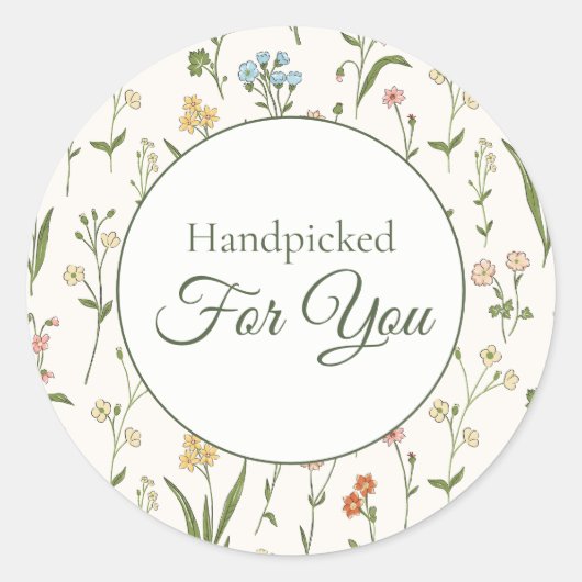 Sticker Rond Rustic Wildflower Meadow "Handpicked" (Devant)