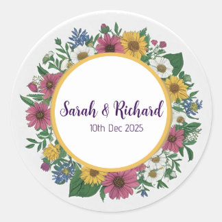 Sticker Rond Rustic Wildflower Spring Wedding, Romantic Garden