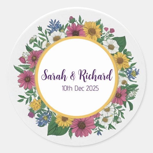 Sticker Rond Rustic Wildflower Spring Wedding, Romantic Garden (Devant)
