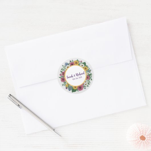 Sticker Rond Rustic Wildflower Spring Wedding, Romantic Garden (Enveloppe)