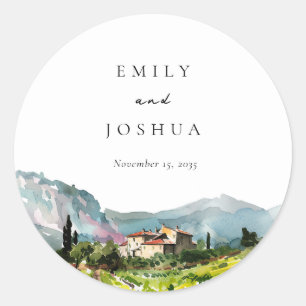Sticker Rond Rustic Winery Mariage paysage