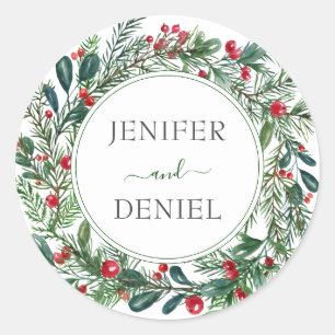 Sticker Rond Rustic Winter Berry Pine Mariage de verdure