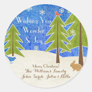 Sticker Rond Rustic Winter Wonderland & Joy Joyeux Noël
