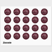 Sticker Rond Rustic Wood Burgundy Red M. et Mme Mariage (Feuille)
