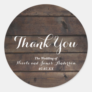 Sticker Rond Rustic Wood Grange Mariage Party Élégant Favoriser