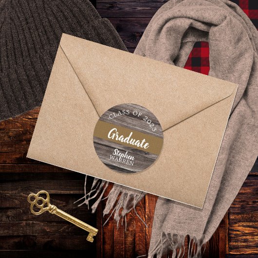 Sticker Rond Rustic Wood Look Graduate Class de 2023 | Nom