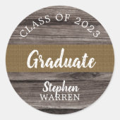 Sticker Rond Rustic Wood Look Graduate Class de 2023 | Nom (Devant)