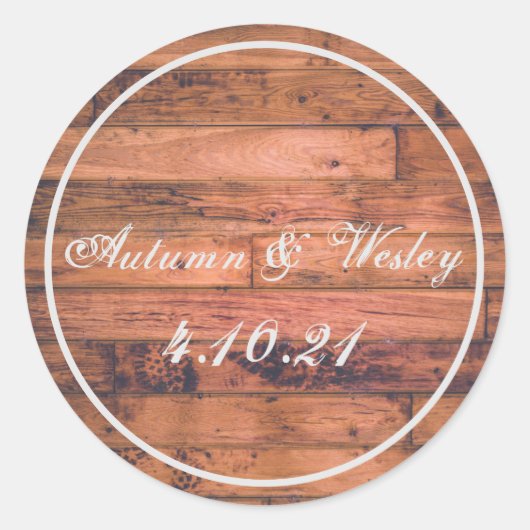Sticker Rond Rustic Wood Personnaliser Nom Date (Devant)