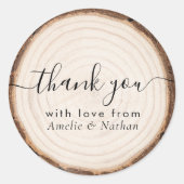 Sticker Rond Rustic Wood Slice Wedding Thank You (Devant)