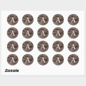 Sticker Rond Rustic Wood String Lights Monogramme adresse de re (Feuille)