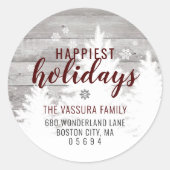 Sticker Rond Rustic Wood Winter Tree Bourgogne Adresse de retou (Devant)