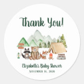 Sticker Rond Rustic Woodland Camping Baby shower Merci (Devant)